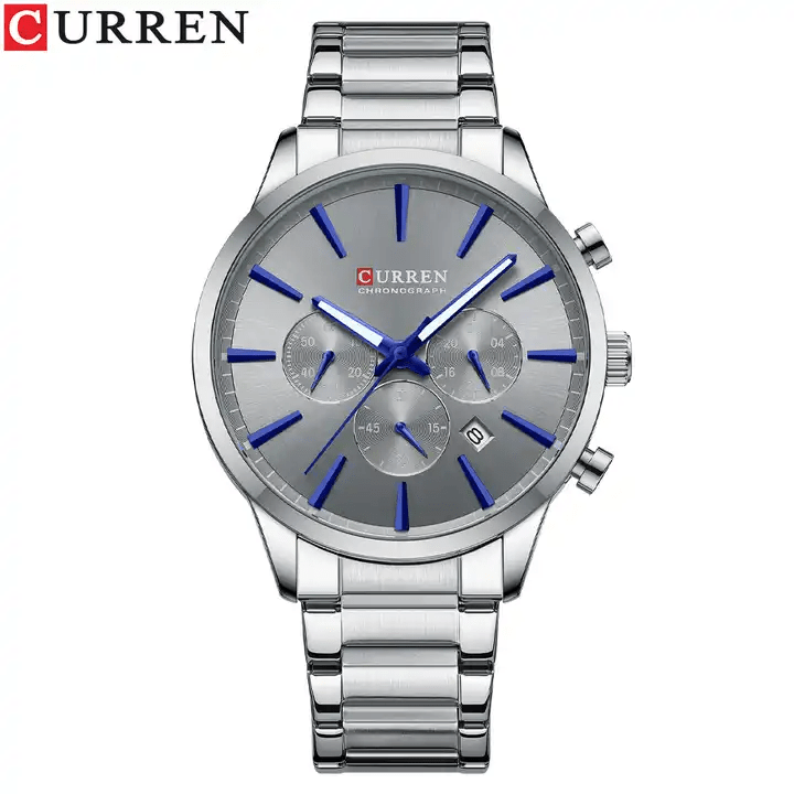 M:8435 Curren Silver Dial Silver Stainless Steel Chain Chronograph Men's Watch. - Timecheck
