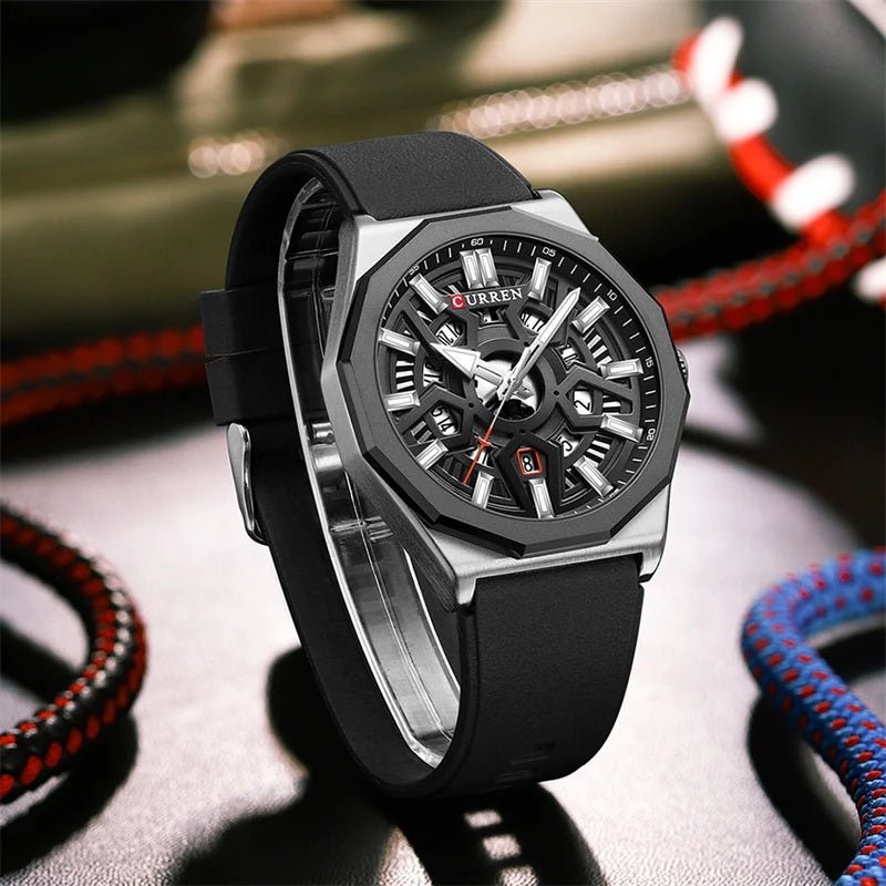 M:8437 Curren Black Dial black Silicone Strap Analog Quartz Men's Watch. - Timecheck