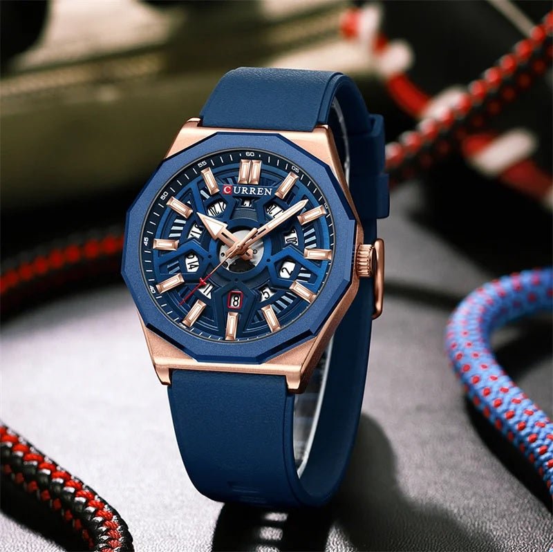 M:8437 Curren Blue Dial blue Silicone Strap Analog Quartz Men's Watch. - Timecheck