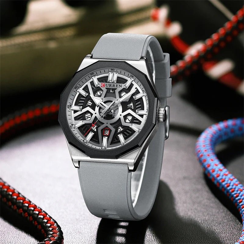 M:8437 Curren gray Dial gray Silicone Strap Analog Quartz Men's Watch. - Timecheck