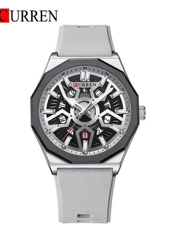 M:8437 Curren gray Dial gray Silicone Strap Analog Quartz Men's Watch. - Timecheck