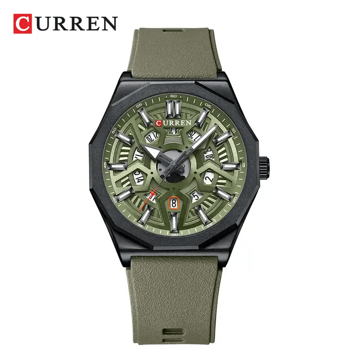 M:8437 Curren Green Dial Green Silicone Strap Analog Quartz Men's Watch. - Timecheck