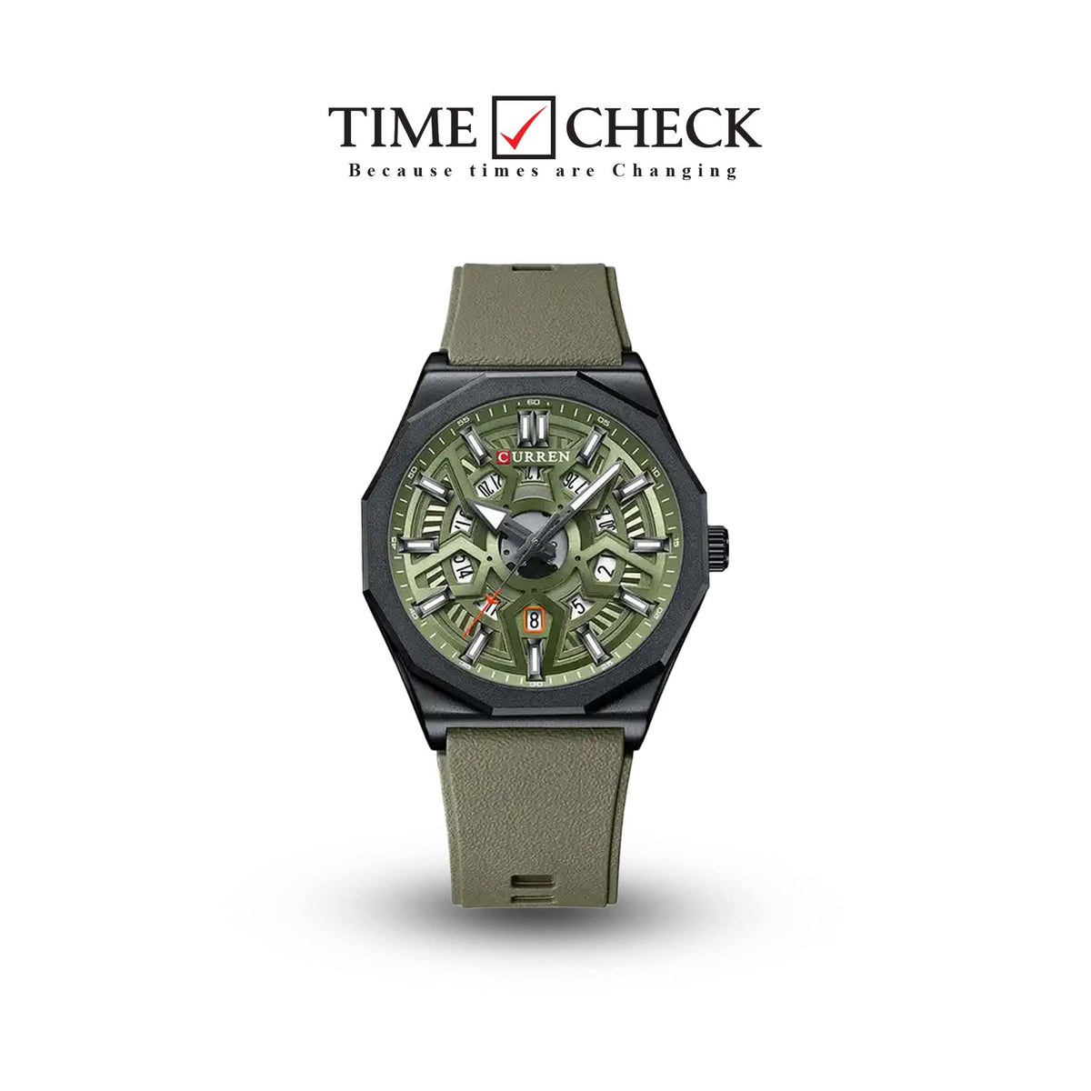 M:8437 Curren Green Dial Green Silicone Strap Analog Quartz Men's Watch. - Timecheck