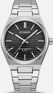 M:8439 Curren Black Dial Silver Steel Chain Analog Quartz Men's Watch. - Timecheck