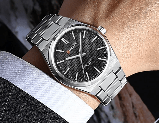 M:8439 Curren Black Dial Silver Steel Chain Analog Quartz Men's Watch. - Timecheck