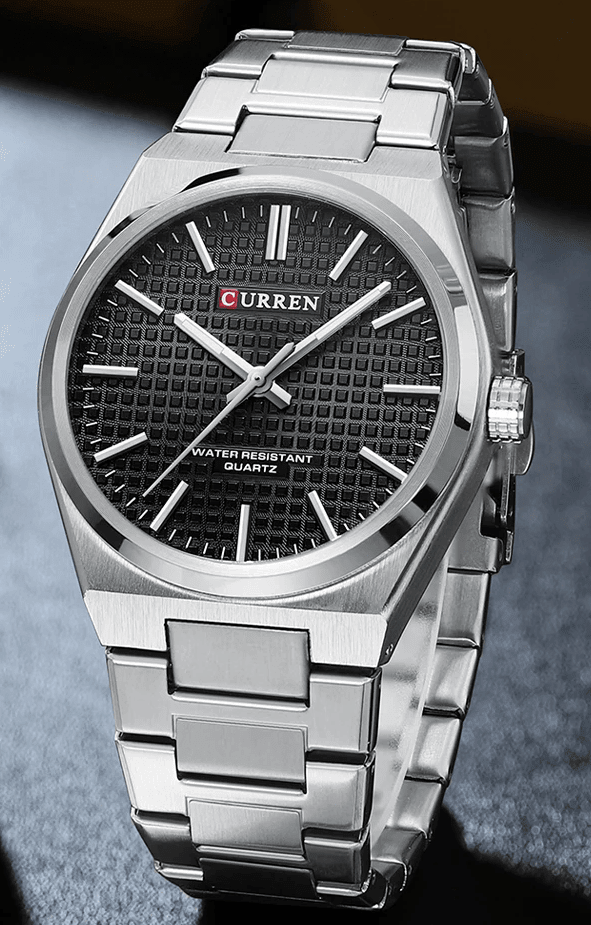 M:8439 Curren Black Dial Silver Steel Chain Analog Quartz Men's Watch. - Timecheck
