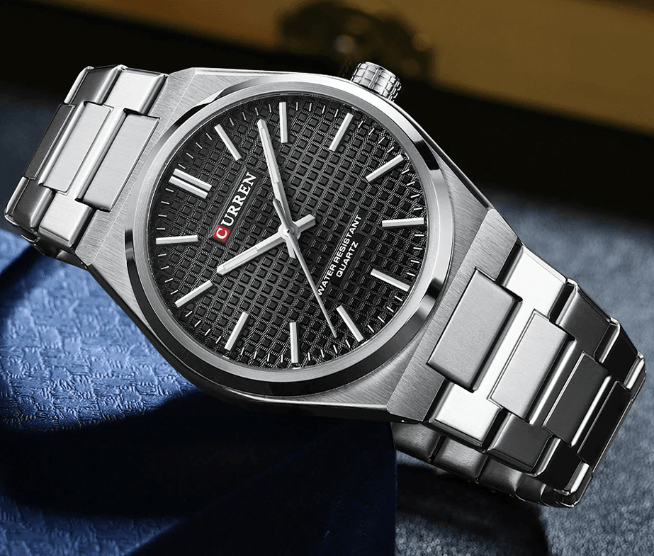 M:8439 Curren Black Dial Silver Steel Chain Analog Quartz Men's Watch. - Timecheck