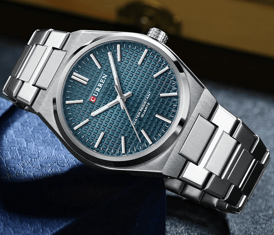 M:8439 Curren Blue Dial Silver Steel Chain Analog Quartz Men's Watch. - Timecheck