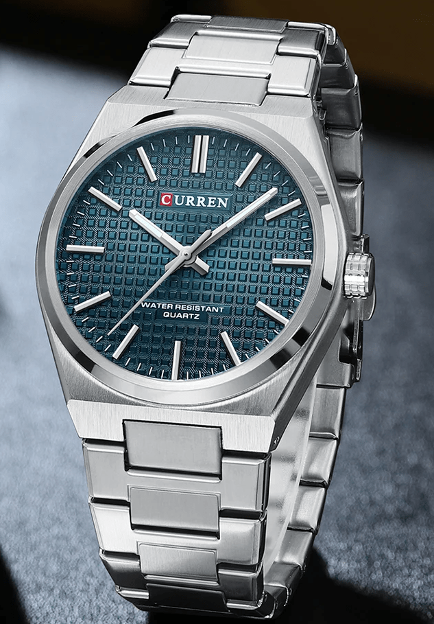 M:8439 Curren Blue Dial Silver Steel Chain Analog Quartz Men's Watch. - Timecheck