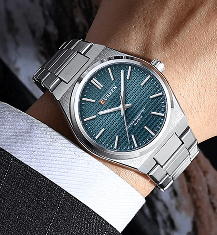 M:8439 Curren Blue Dial Silver Steel Chain Analog Quartz Men's Watch. - Timecheck