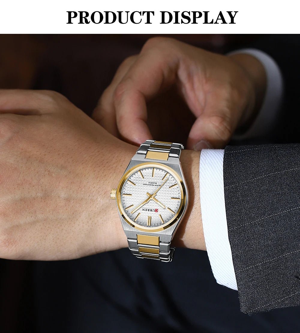 M:8439 Curren White Dial Silver Gold Steel Chain Analog Quartz Men's Watch. - Timecheck