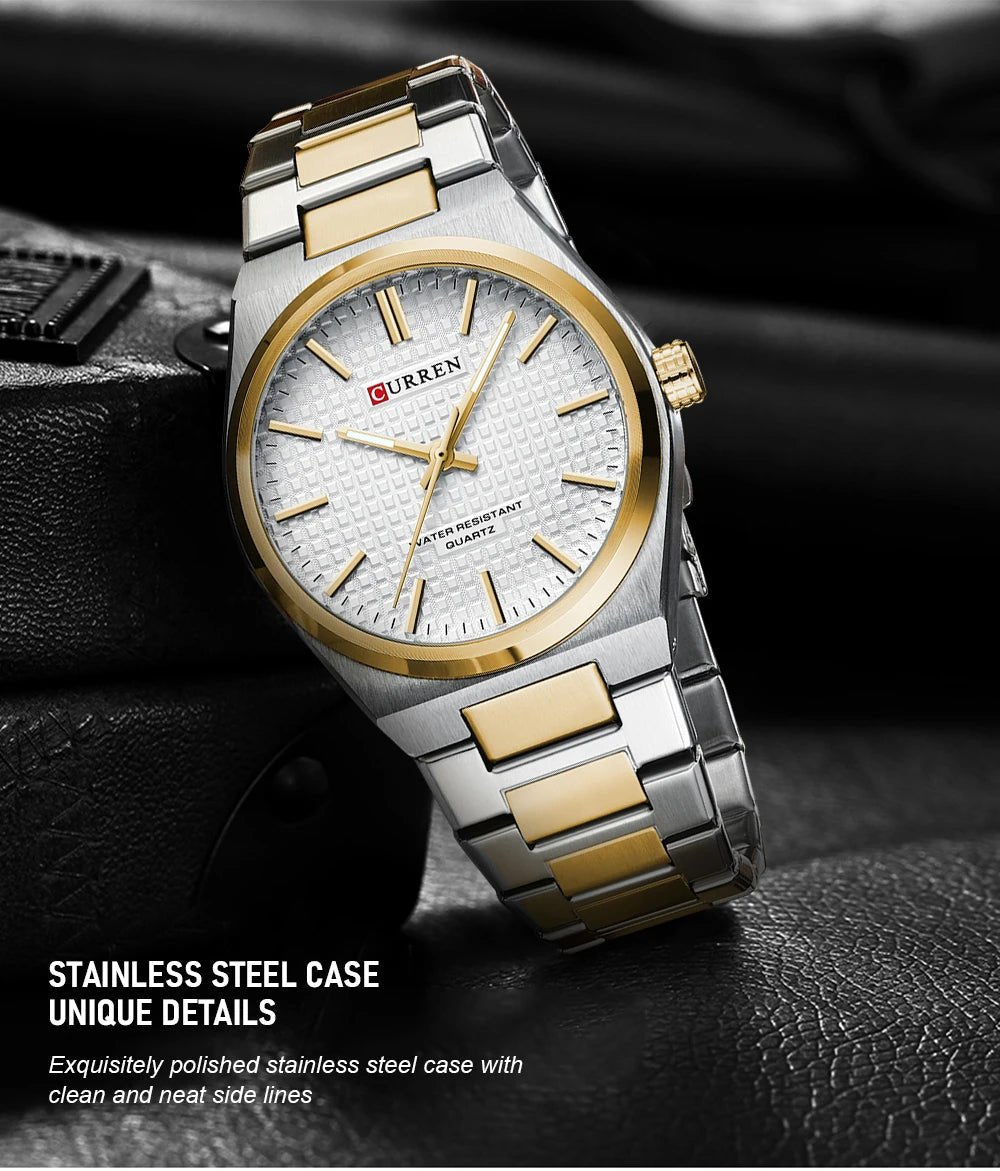 M:8439 Curren White Dial Silver Gold Steel Chain Analog Quartz Men's Watch. - Timecheck