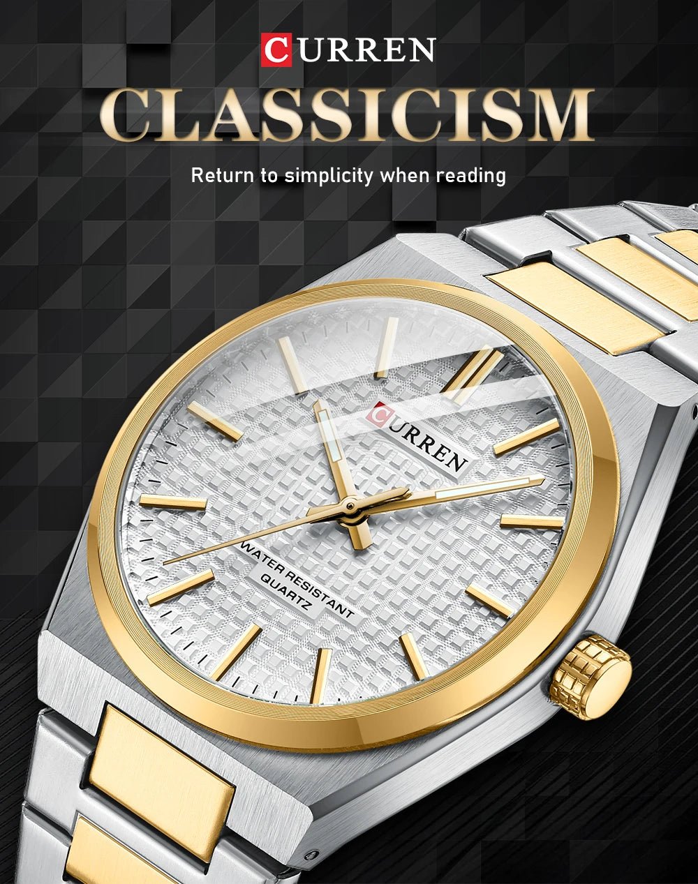 M:8439 Curren White Dial Silver Gold Steel Chain Analog Quartz Men's Watch. - Timecheck