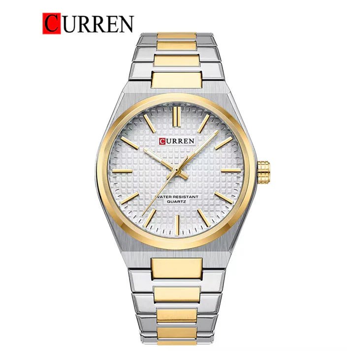 M:8439 Curren White Dial Silver Gold Steel Chain Analog Quartz Men's Watch. - Timecheck