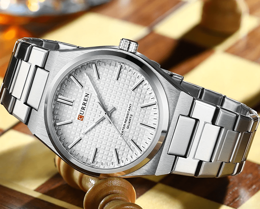 M:8439 Curren White Dial Silver Steel Chain Analog Quartz Men's Watch. - Timecheck
