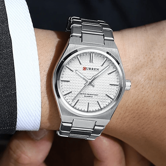 M:8439 Curren White Dial Silver Steel Chain Analog Quartz Men's Watch. - Timecheck