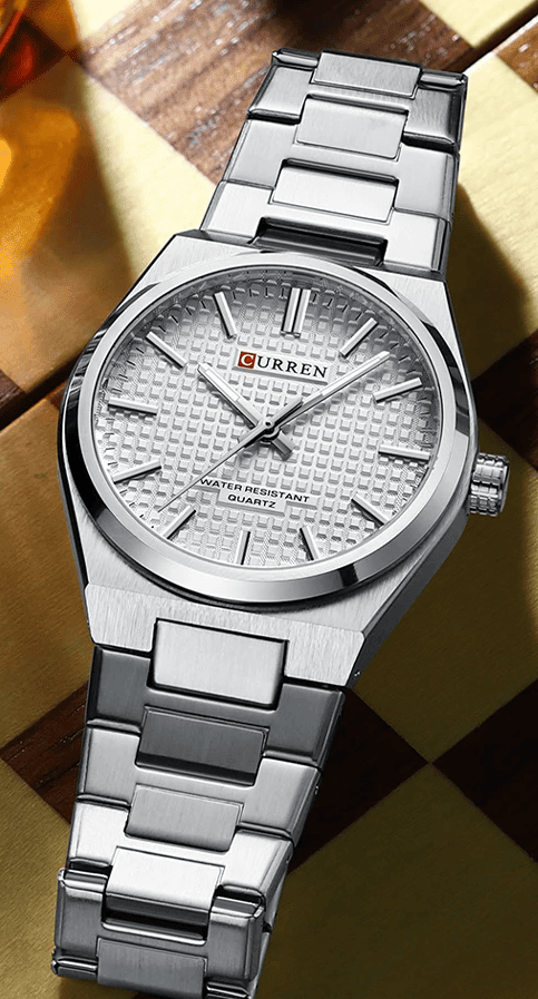 M:8439 Curren White Dial Silver Steel Chain Analog Quartz Men's Watch. - Timecheck