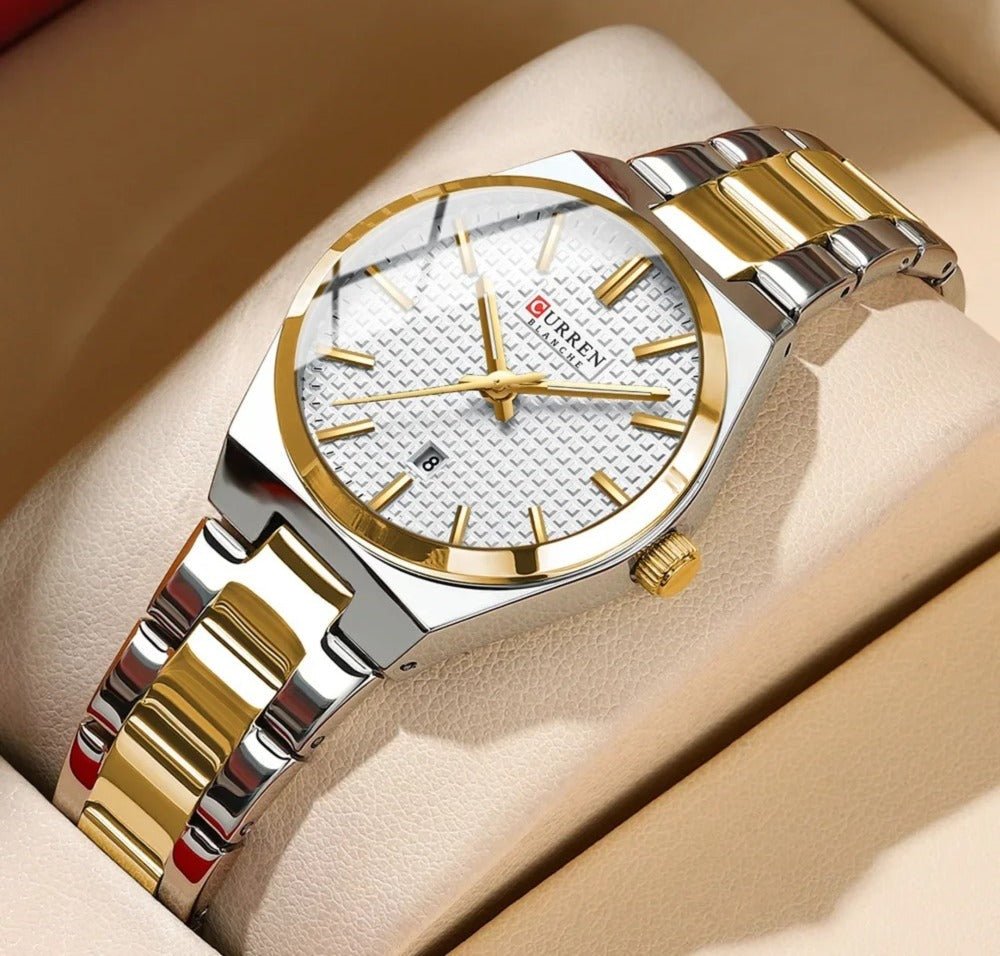 M:8439 Curren white Dial Silver,Gold Steel Chain Analog Quartz women Watch. - Timecheck