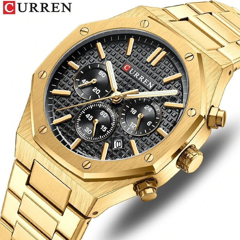 M:8440 Curren Black Dial Golden Steel Chain Chronograph Analog Quartz Men's Watch. - Timecheck