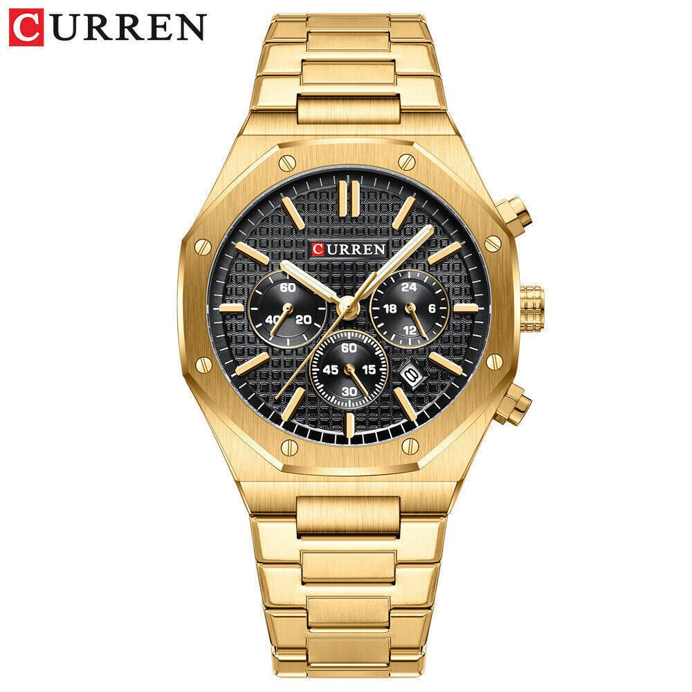 M:8440 Curren Black Dial Golden Steel Chain Chronograph Analog Quartz Men's Watch. - Timecheck