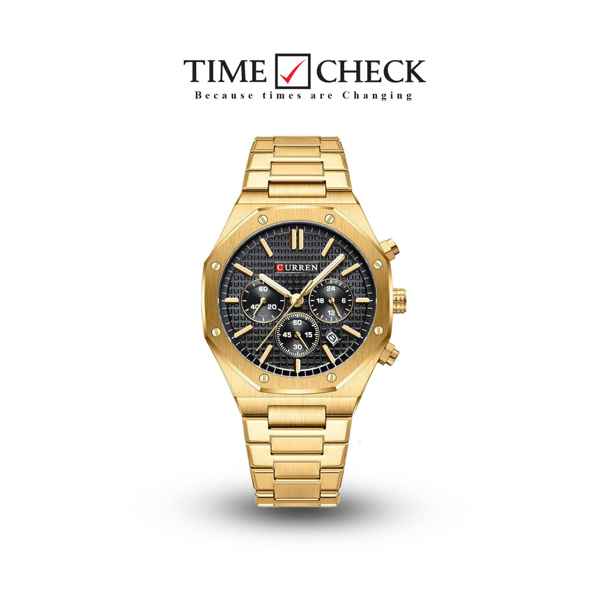 M:8440 Curren Black Dial Golden Steel Chain Chronograph Analog Quartz Men's Watch. - Timecheck