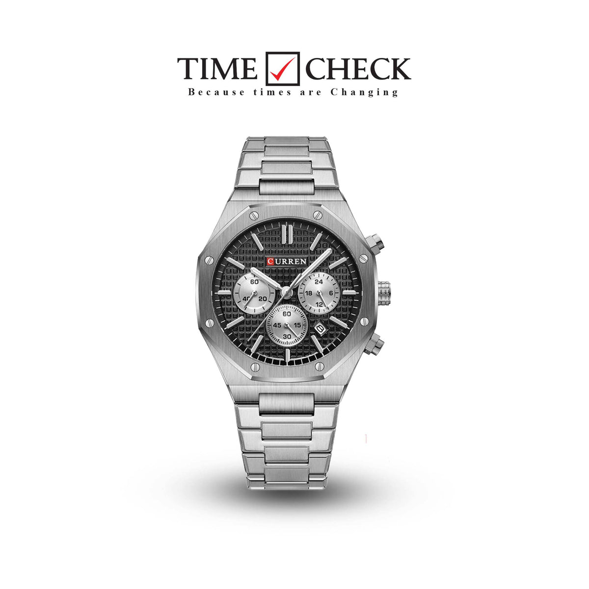 M:8440 Curren Black Dial Silver Steel Chain Chronograph Analog Quartz Men's Watch. - Timecheck