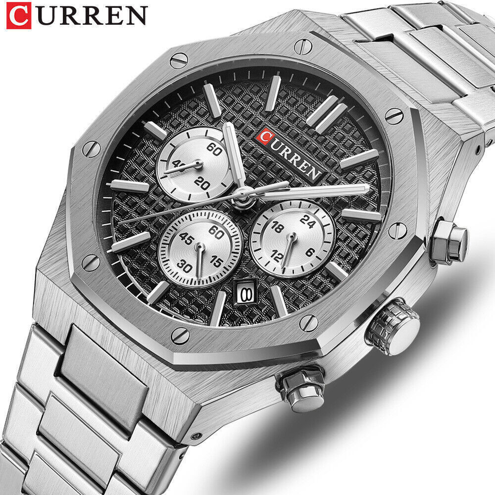 M:8440 Curren Black Dial Silver Steel Chain Chronograph Analog Quartz Men's Watch. - Timecheck