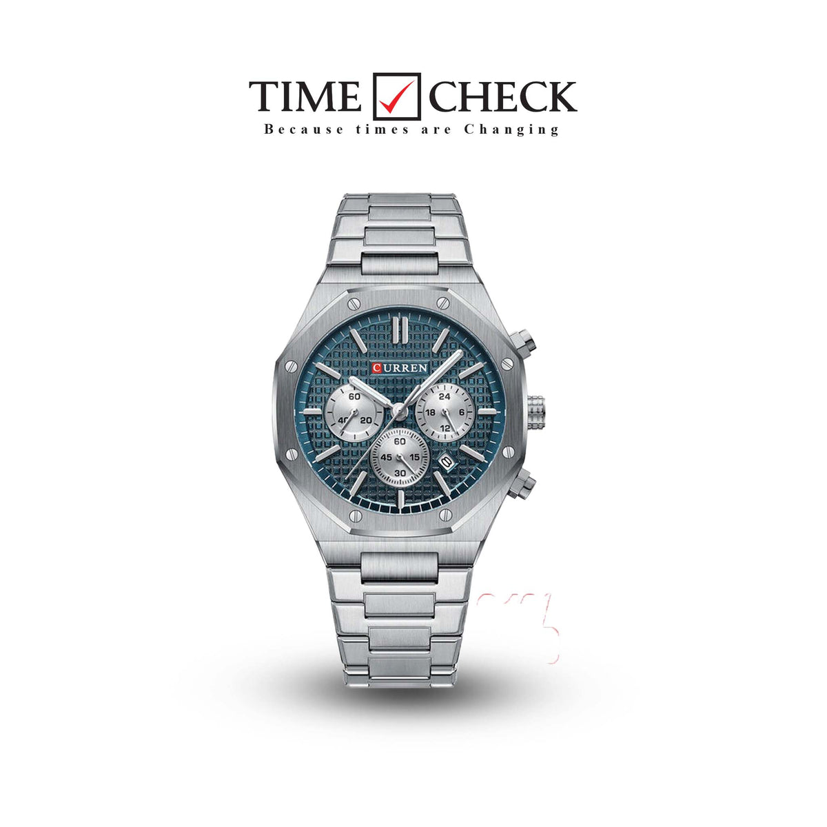 M:8440 Curren Green Dial Silver Steel Chain Chronograph Analog Quartz Men's Watch. - Timecheck