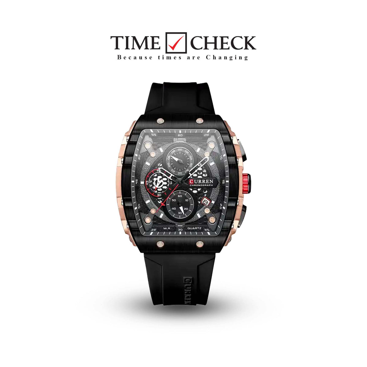 M:8442 Curren Black Dial Black Silicone Strap Chronograph Analog Quartz Men's Watch. - Timecheck