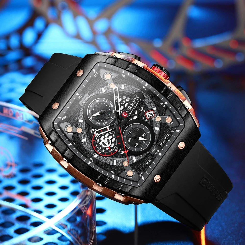 M:8442 Curren Black Dial Black Silicone Strap Chronograph Analog Quartz Men's Watch. - Timecheck