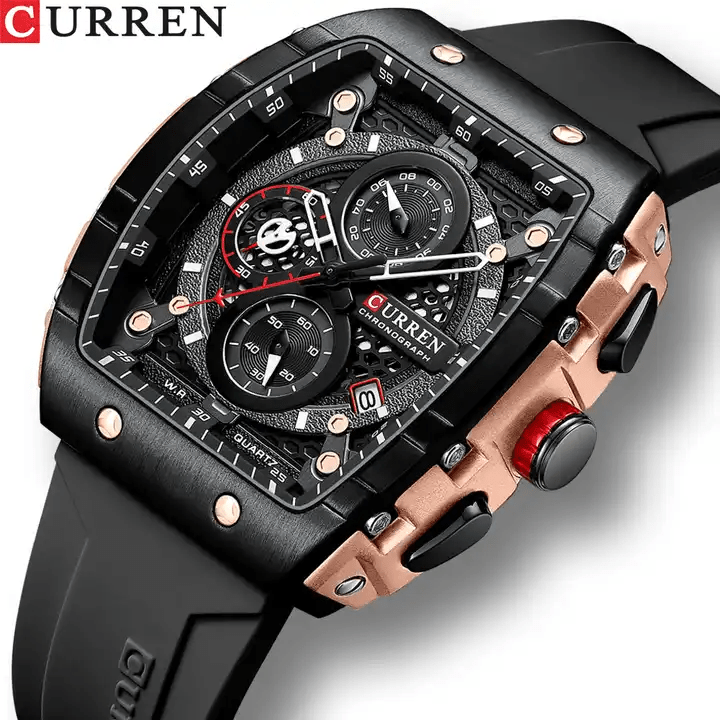 M:8442 Curren Black Dial Black Silicone Strap Chronograph Analog Quartz Men's Watch. - Timecheck
