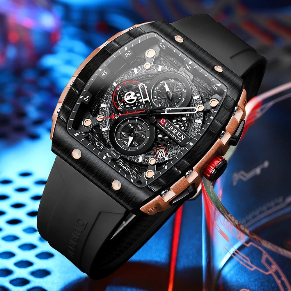 M:8442 Curren Black Dial Black Silicone Strap Chronograph Analog Quartz Men's Watch. - Timecheck