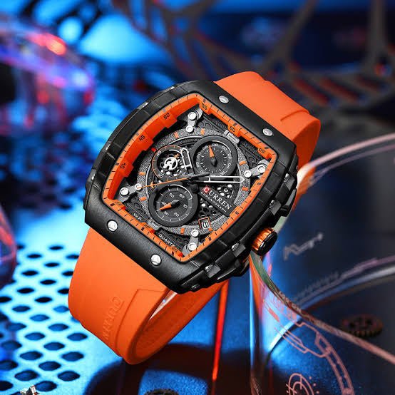 M:8442 Curren Black Dial orange Silicone Strap Chronograph Analog Quartz Men's Watch. - Timecheck