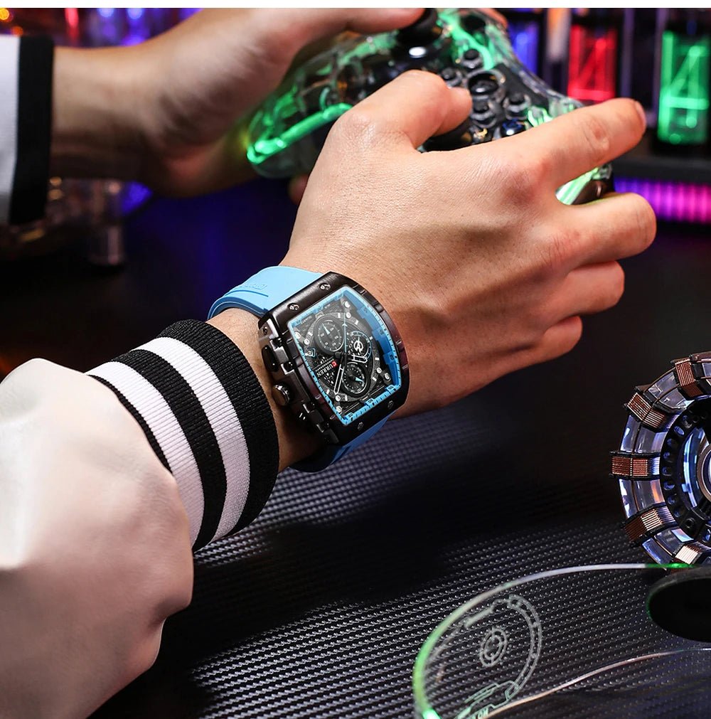 M:8442 Curren Blue Dial Blue Silicone Strap Chronograph Analog Quartz Men's Watch. - Timecheck