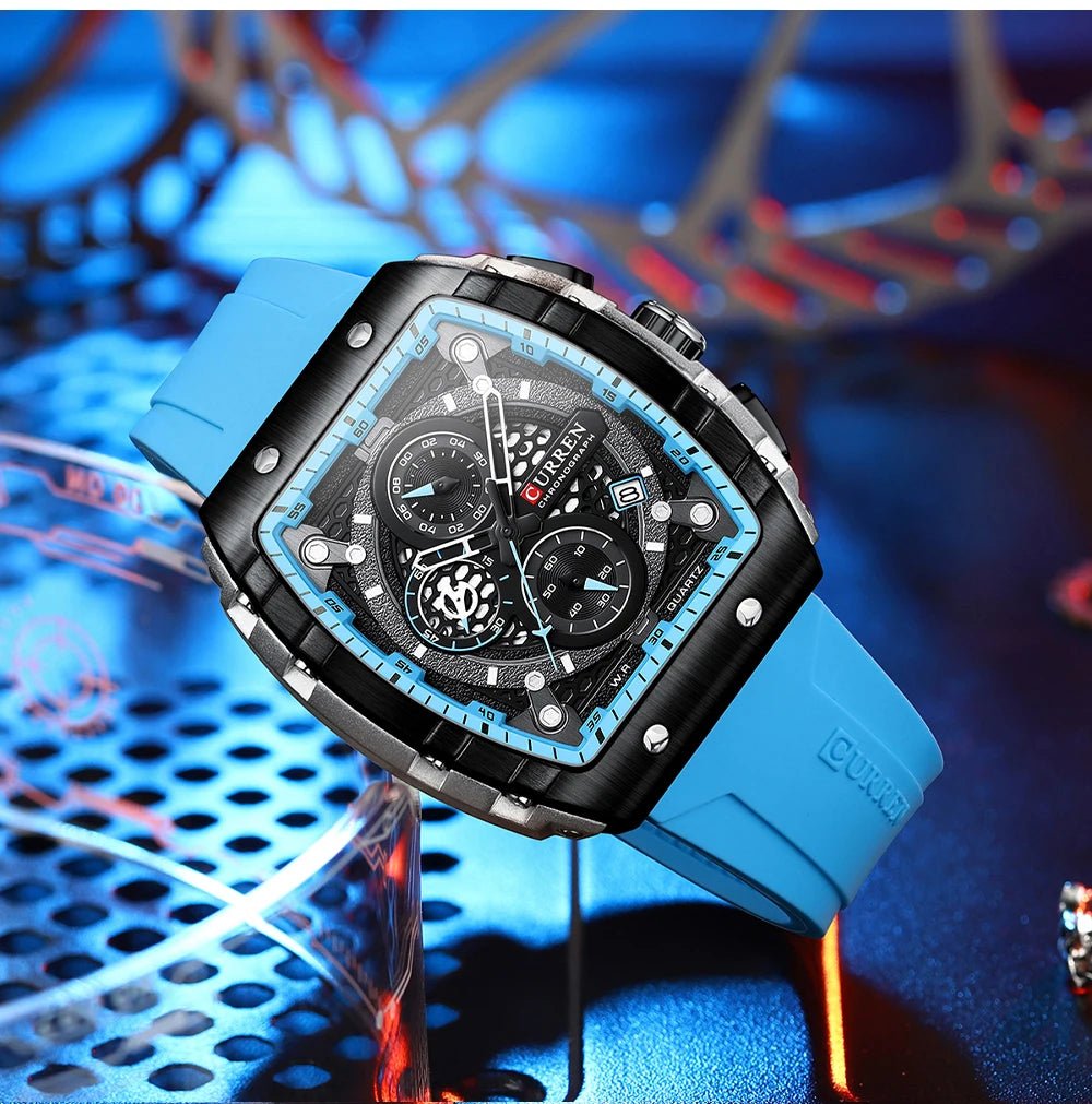 M:8442 Curren Blue Dial Blue Silicone Strap Chronograph Analog Quartz Men's Watch. - Timecheck