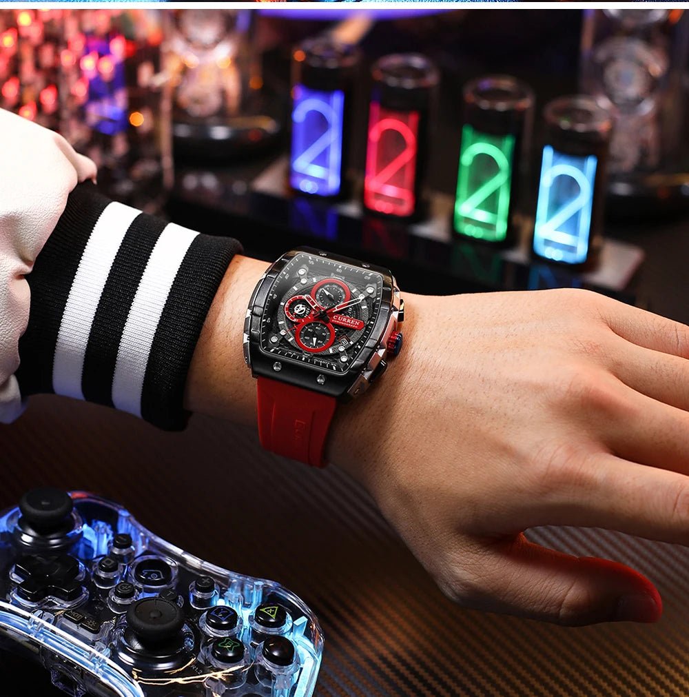M:8442 Curren red Dial red Silicone Strap Chronograph Analog Quartz Men's Watch. - Timecheck