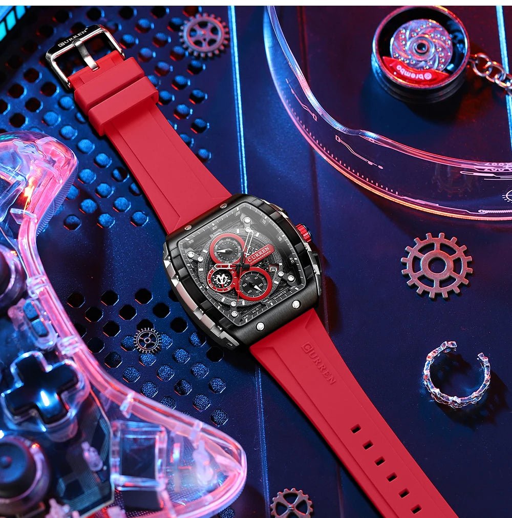 M:8442 Curren red Dial red Silicone Strap Chronograph Analog Quartz Men's Watch. - Timecheck