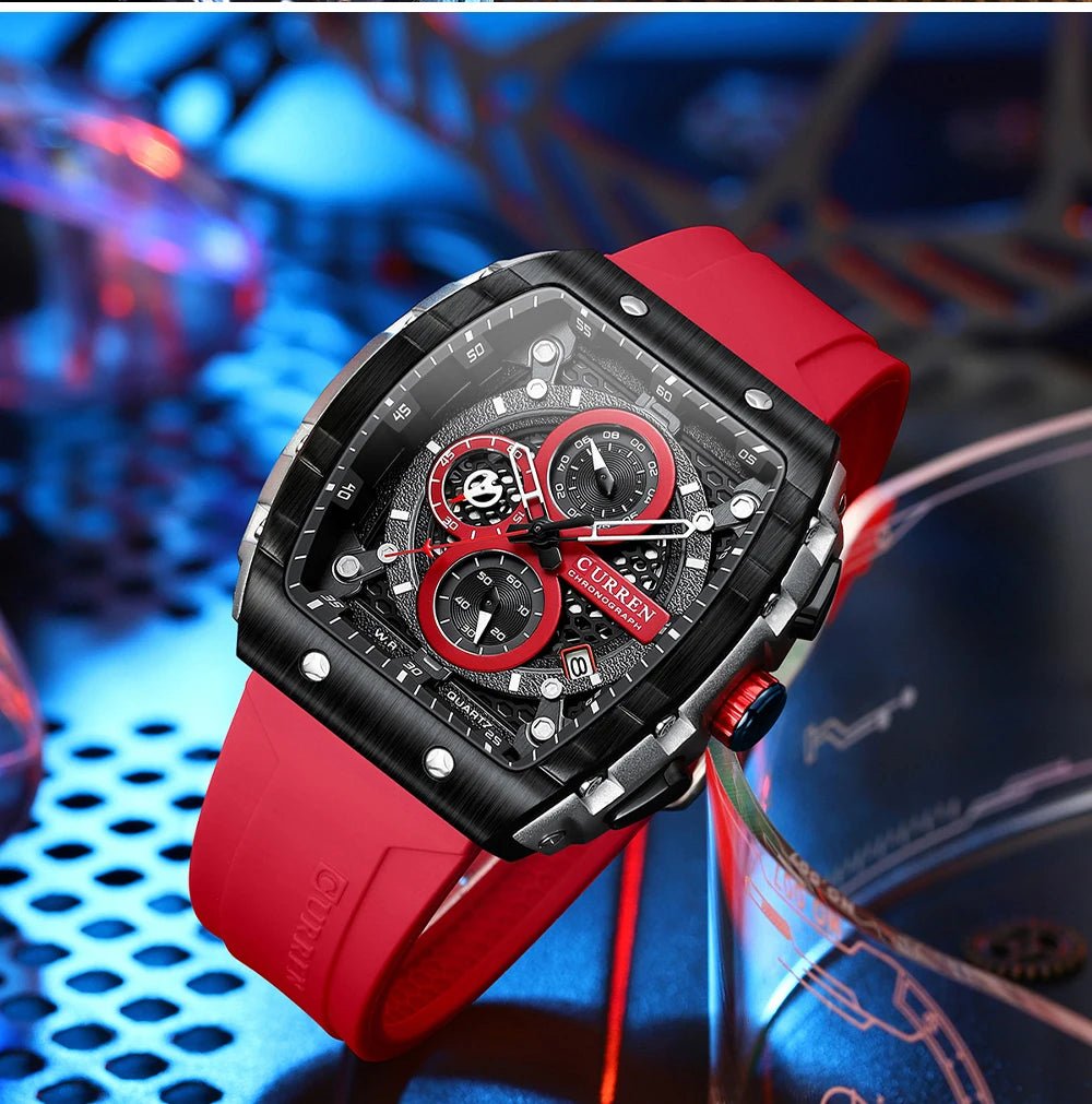 M:8442 Curren red Dial red Silicone Strap Chronograph Analog Quartz Men's Watch. - Timecheck