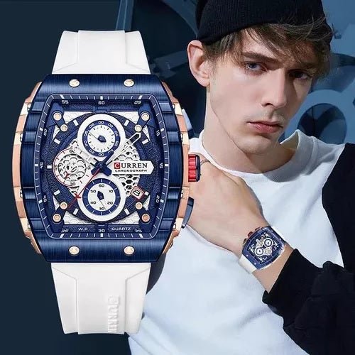 M:8442 Curren WHITE Dial WHITE Silicone Strap Chronograph Analog Quartz Men's Watch. - Timecheck