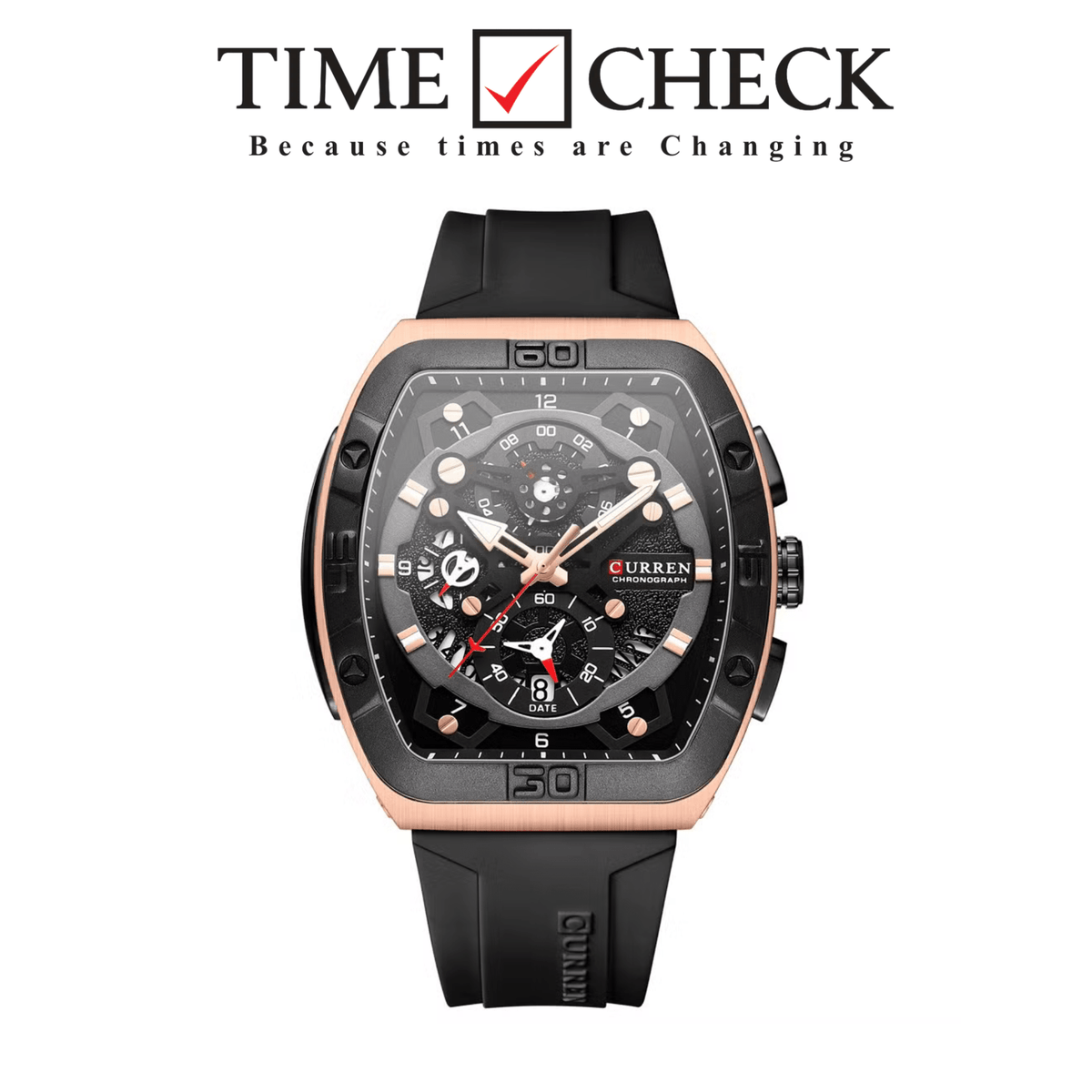 M:8443 Curren Black Dial Black Silicone Strap Chronograph Analog Quartz Men's Watch. - Timecheck