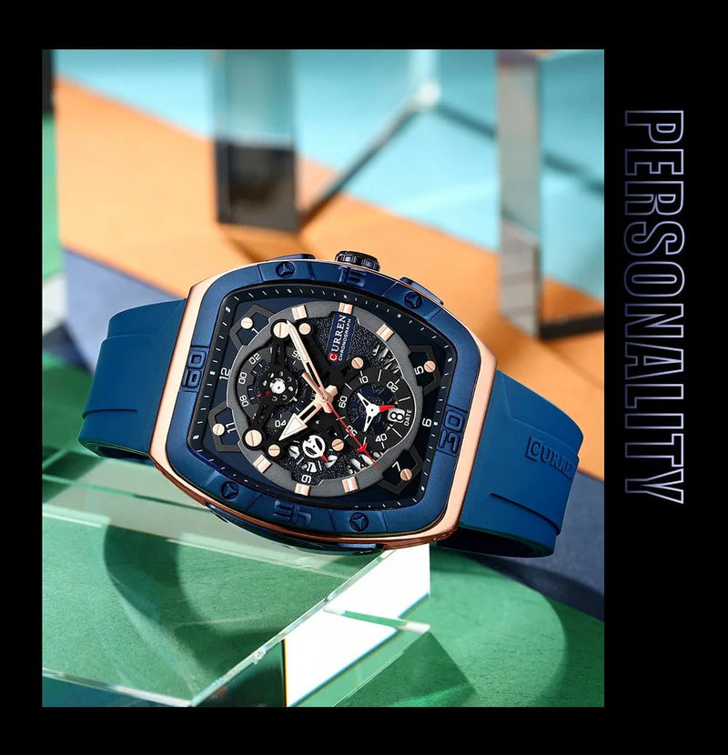 M:8443 Curren Blue Dial Blue Silicone Strap Chronograph Analog Quartz Men's Watch. - Timecheck