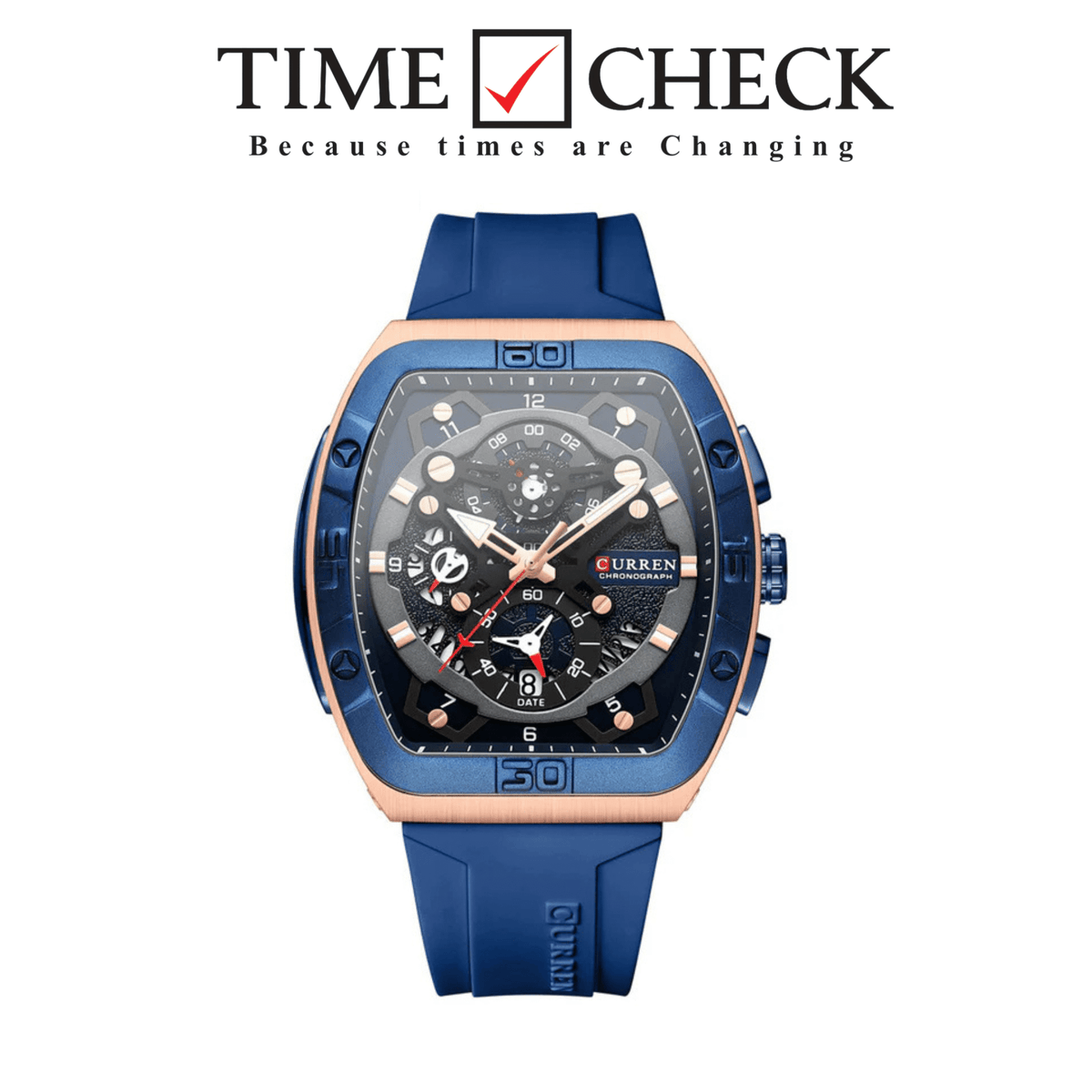 M:8443 Curren Blue Dial Blue Silicone Strap Chronograph Analog Quartz Men's Watch. - Timecheck