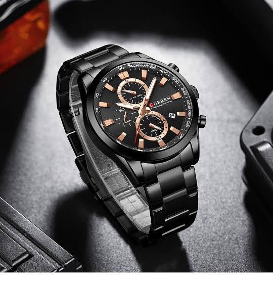 M:8445 Curren Stylish Roman BLACK Dial Chronograph Analog Quartz Men's Watch. - Timecheck