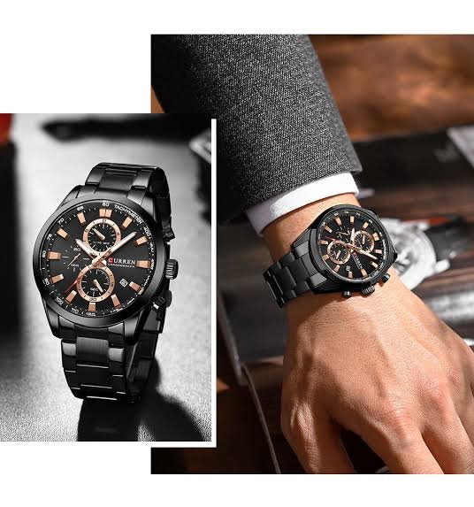 M:8445 Curren Stylish Roman BLACK Dial Chronograph Analog Quartz Men's Watch. - Timecheck