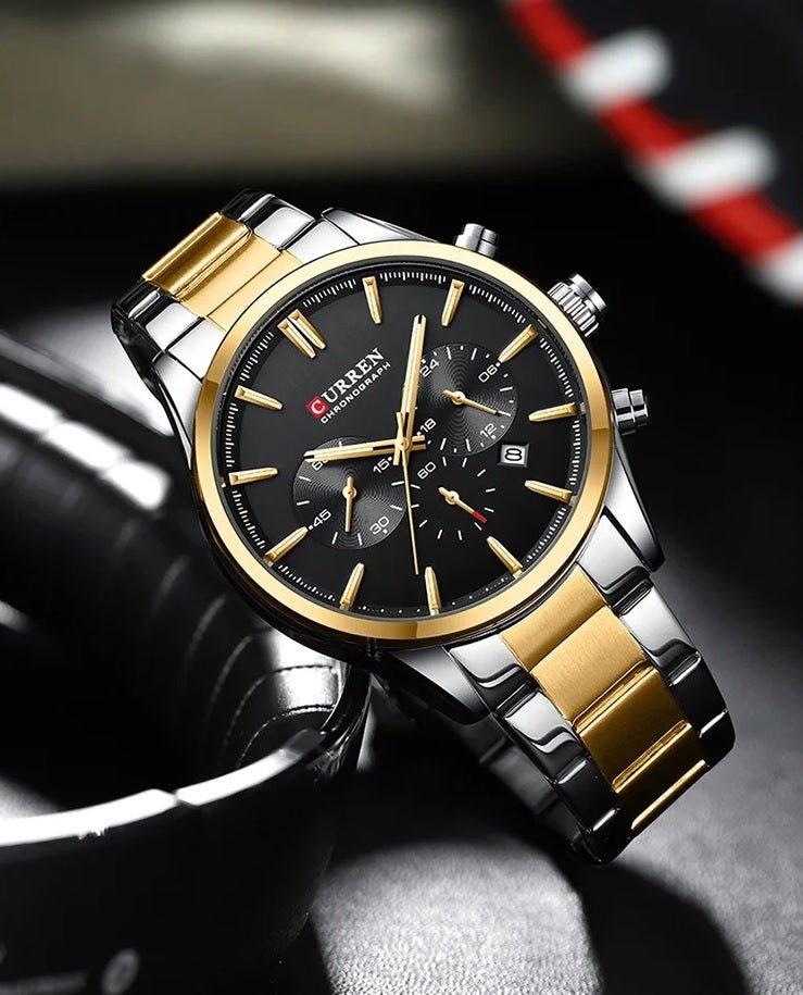 M:8446 Curren Stylish Roman Black Dial Chronograph Analog Quartz Men's Watch. - Timecheck