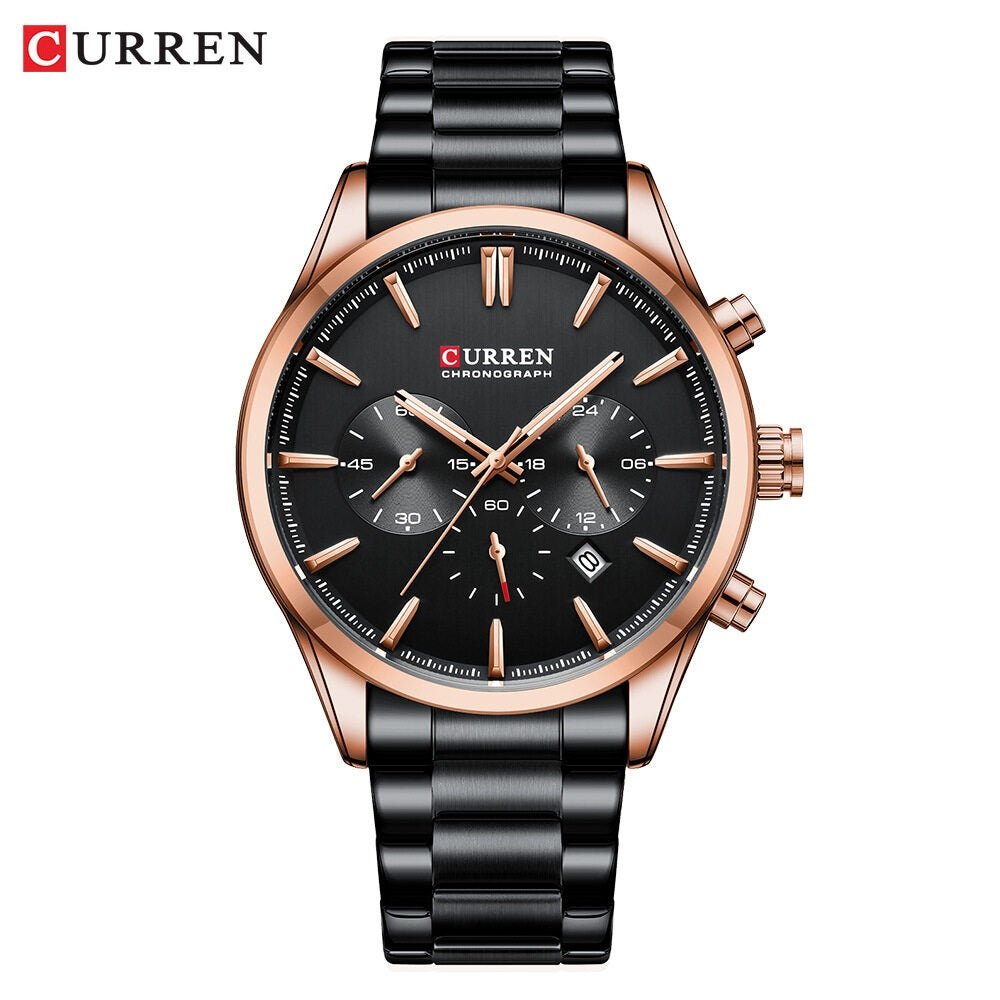 M:8446 Curren Stylish Roman BLACK/ROSE GOLD Dial Chronograph Analog Quartz Men's Watch. - Timecheck