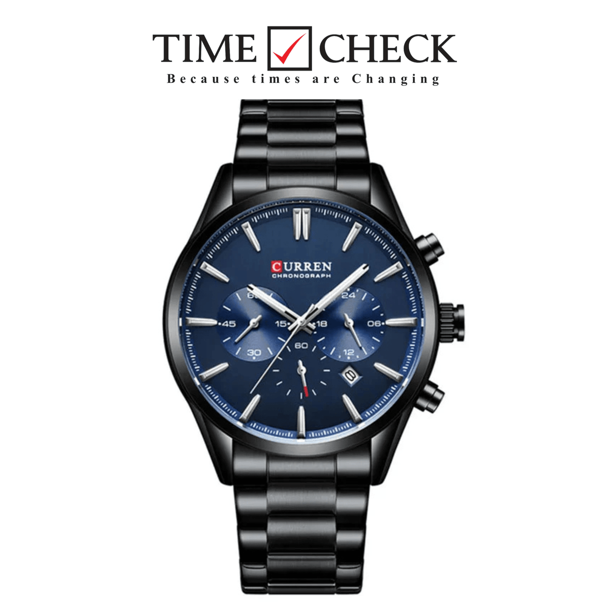 M:8446 Curren Stylish Roman Blue Dial Black Chain Chronograph Analog Quartz Men's Watch - Timecheck