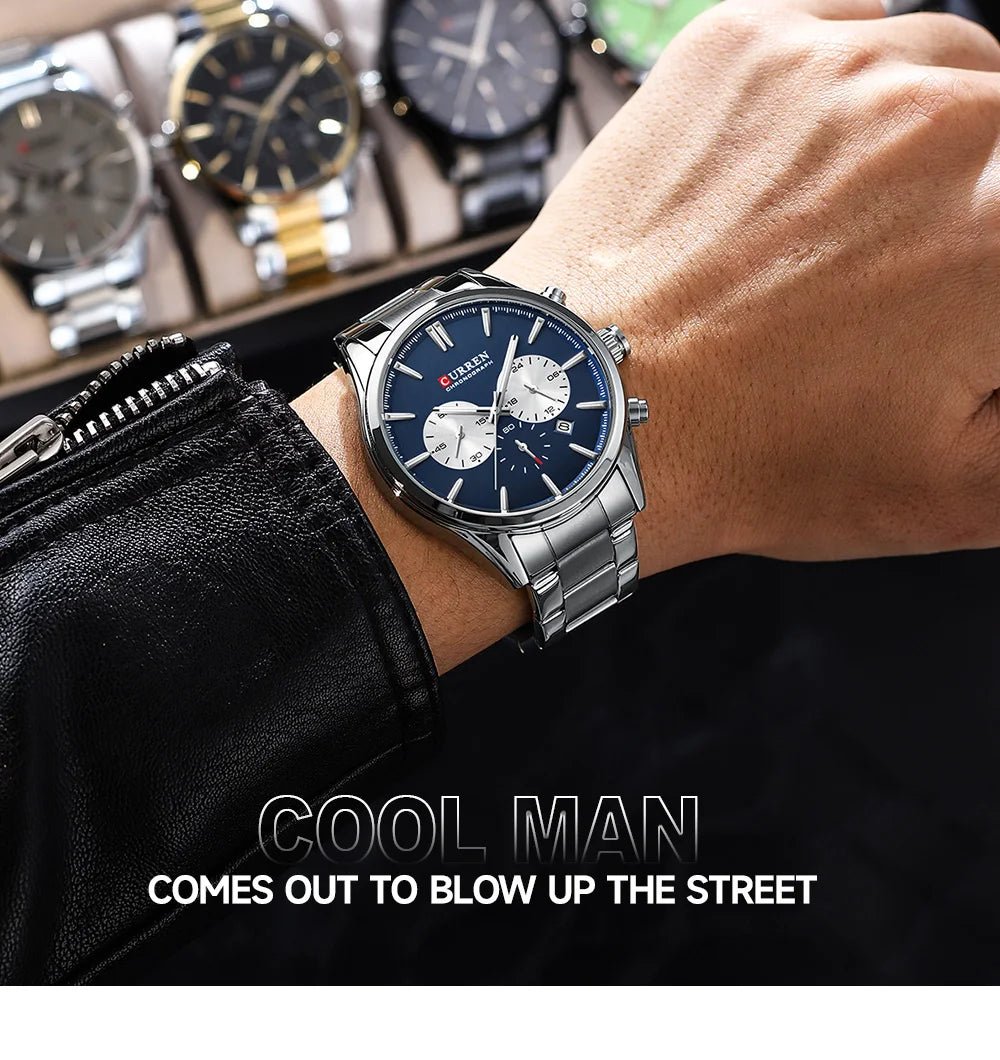 M:8446 Curren Stylish Roman BLUE Dial Chronograph Analog Quartz Men's Watch. - Timecheck