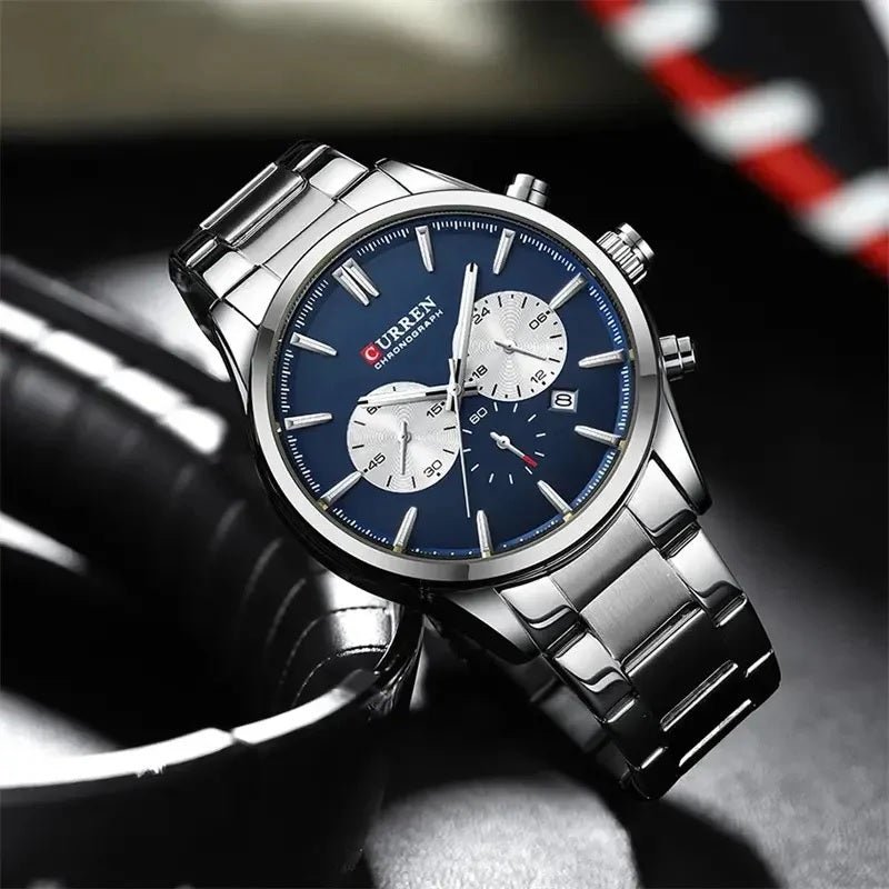 M:8446 Curren Stylish Roman BLUE Dial Chronograph Analog Quartz Men's Watch. - Timecheck