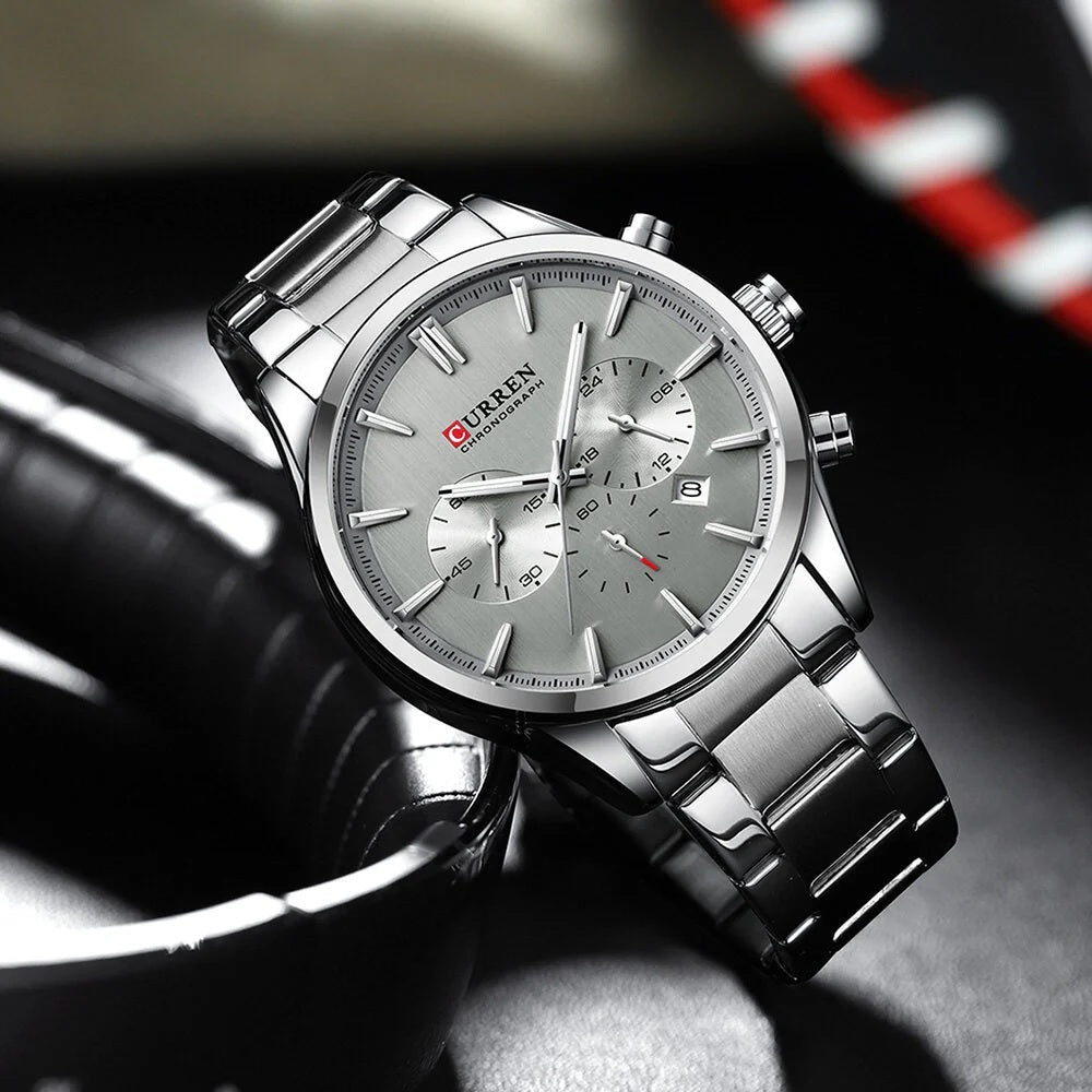 M:8446 Curren Stylish Roman GRAY Dial Chronograph Analog Quartz Men's Watch. - Timecheck